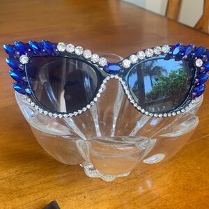 Embellished Cat Eye Sunglasses - Blue Crystal Accent